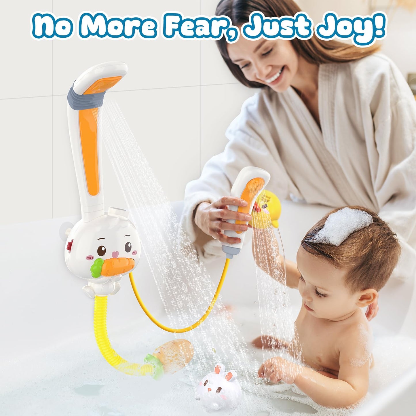 Baby Bath Toys, Rabbit Electric Bathtub Toys With Shower Heads, 3 Spray Modes, Diy Water Slippery Slide Track, No Hole Floating