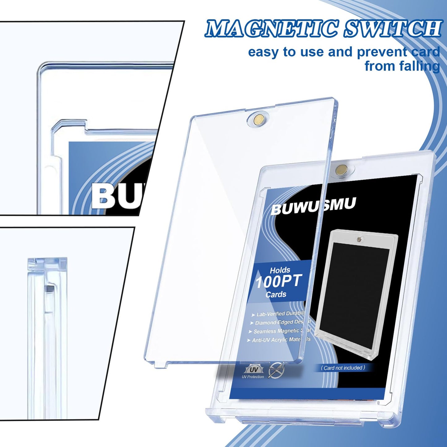 50 Pcs 100 Pt Acrylic Magnetic Card Holders One Touch Card Holder Clear Card Protectors Hard Plastic Magnetic Card Case for Sports Baseball Trading Card Storing Displaying(2.5 x 3.54 Inch)