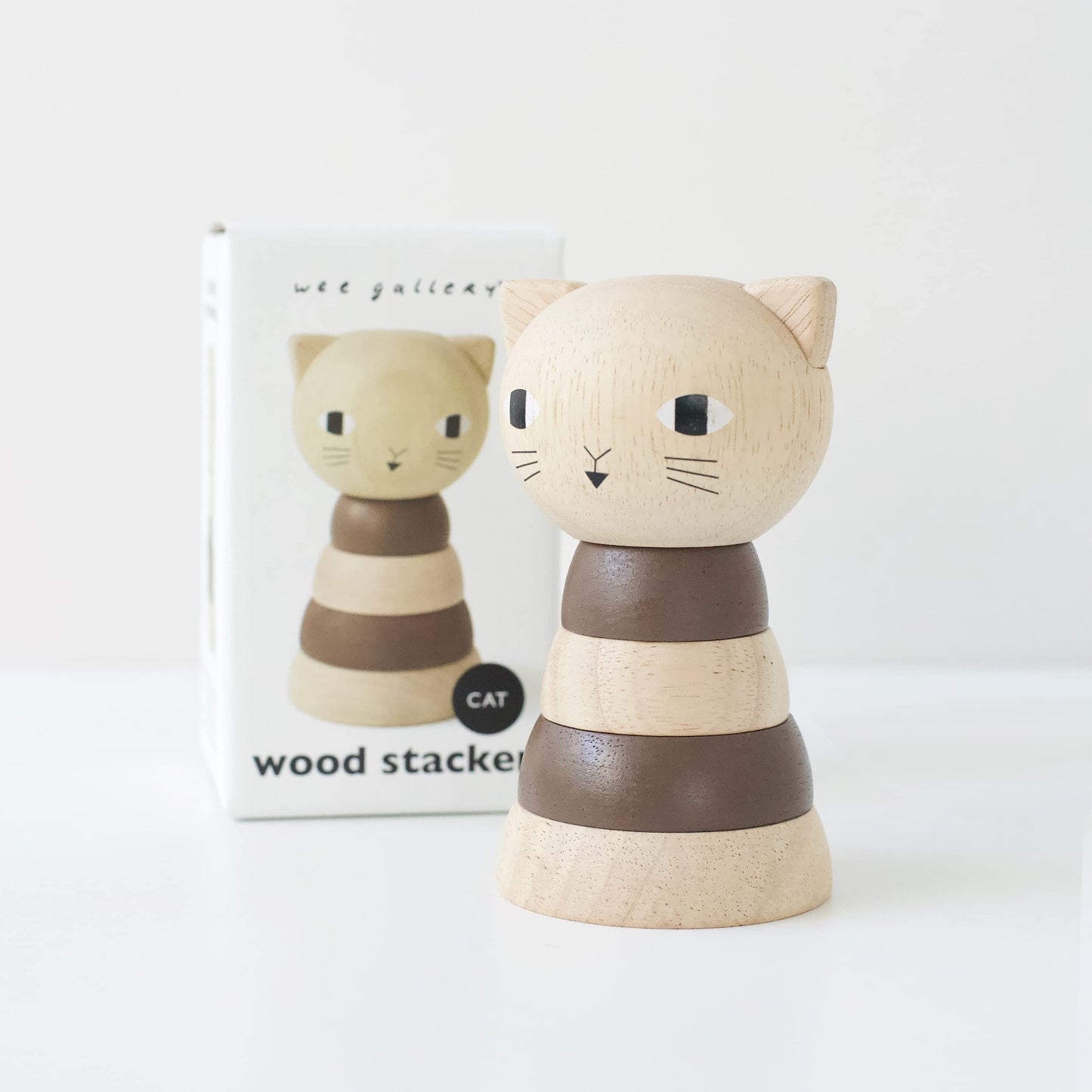 Wee Gallery Wood Stacker (Cat) Classic Learning Toy For Baby Development, Motor Skills, Problem Solving Activity, Child Safe Natural Materials, For Ages 18 Months And Up
