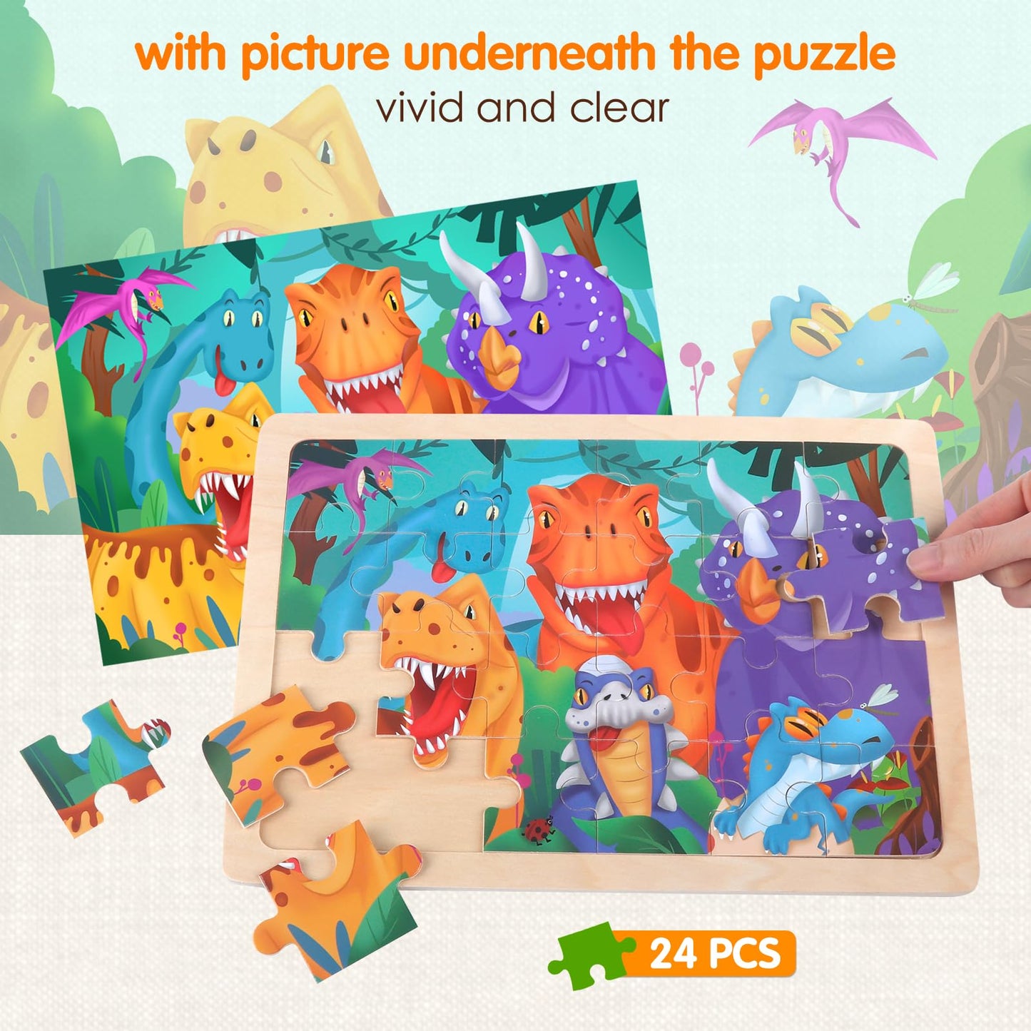 Jigsaw Puzzles Wooden Puzzles For Kids Ages 3-5 Preschool Educational Brain Teaser Boards Toddlers Toys Dinosaur Farm Zoo Sea Wo