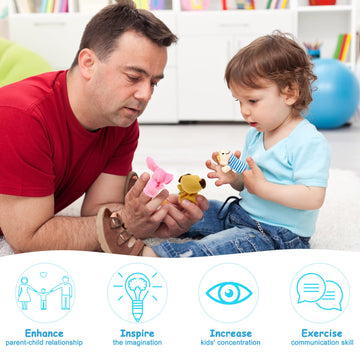 Sealive 16-Pcs Finger Puppets For Toddlers Story Time - Soft Velvet 10 Animals & 6 Family Members - Perfect For Role Playing, Classroom Learning, Party Favors, Travel, Therapy, Imagination Building