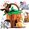 Play22 Plush Talking Jungle Animals Set - 6-Piece Carrier for Kids, Multi-Color, Includes Elephant, Tiger, Lion, Zebra, Monkey