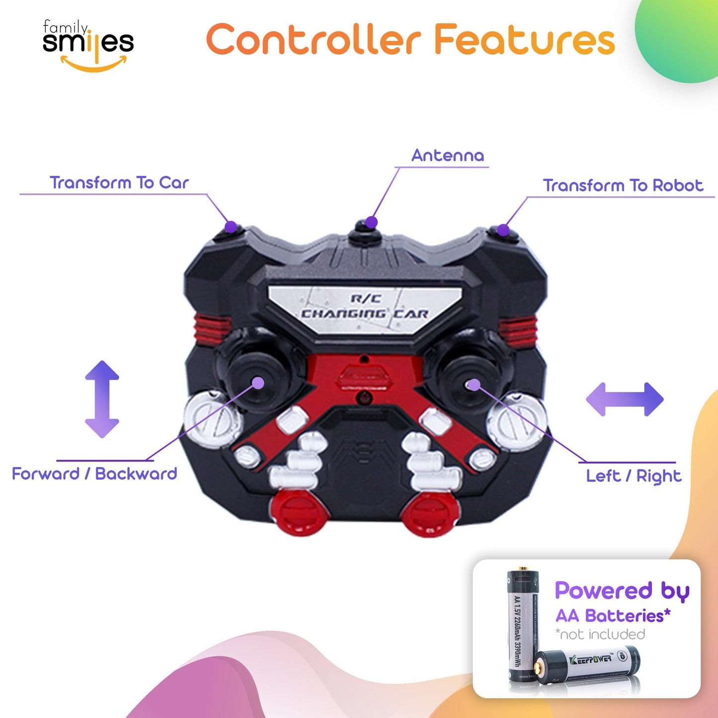 Family Smiles Kids Remote Control Car Toy Truck Transforming Robot RC Vehicle Toys Boys Age 8-12