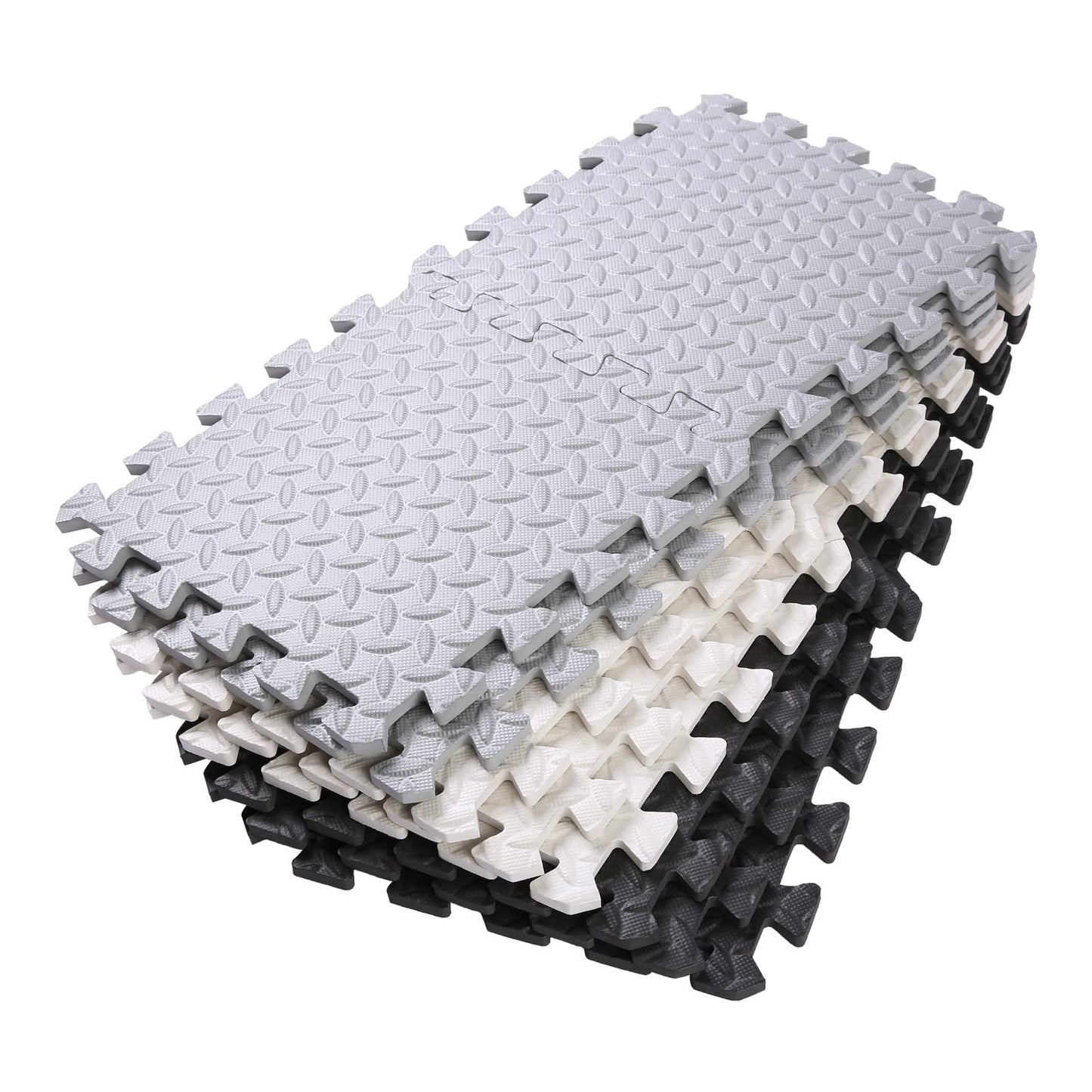 Tamiplay 16 Tiles Foam Play Mat, 0.4 Inch Thicked Interlocking Floor Mats With Solid Colors, Squares Baby Play Mat, Eva Foam Puzzle Floor Mat Foam Mats For Toddlers(White/Black/Gray)