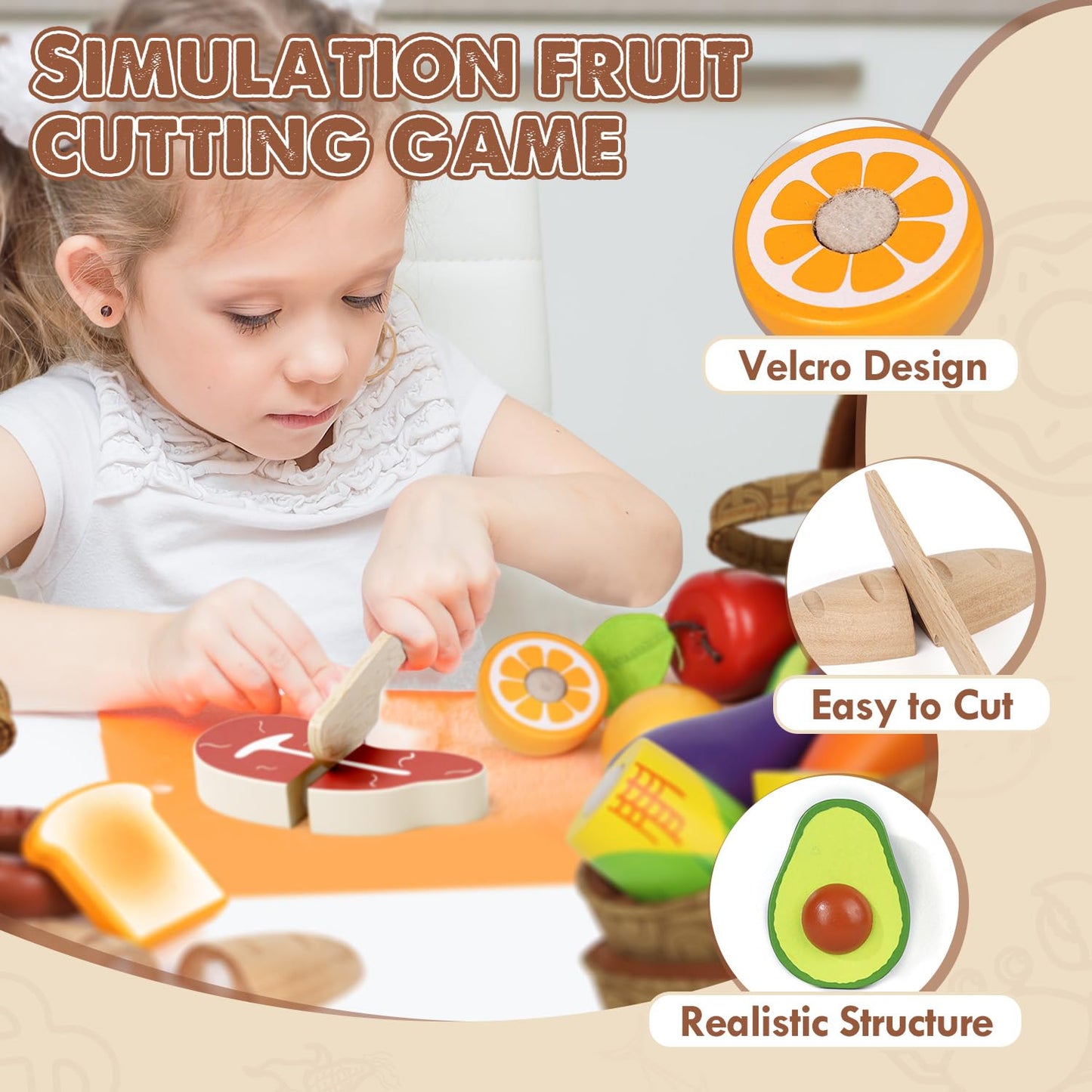 Lehoo Castle Wooden Play Food for Toddlers, Pretend Play Kitchen Accessories, 4 Food Groups, Montessori Sorting Toys for Toddler