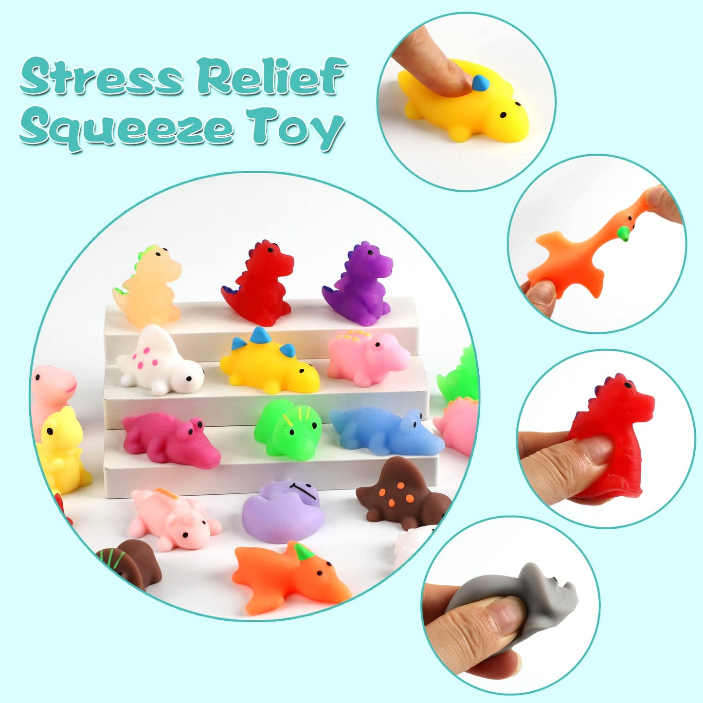 Mochi Squishy Toys, 24 Pcs Dinasaur Squishy Animal Party Favors For Kids Classroom Prize Stress Relief Squishies Bulk Gift For B