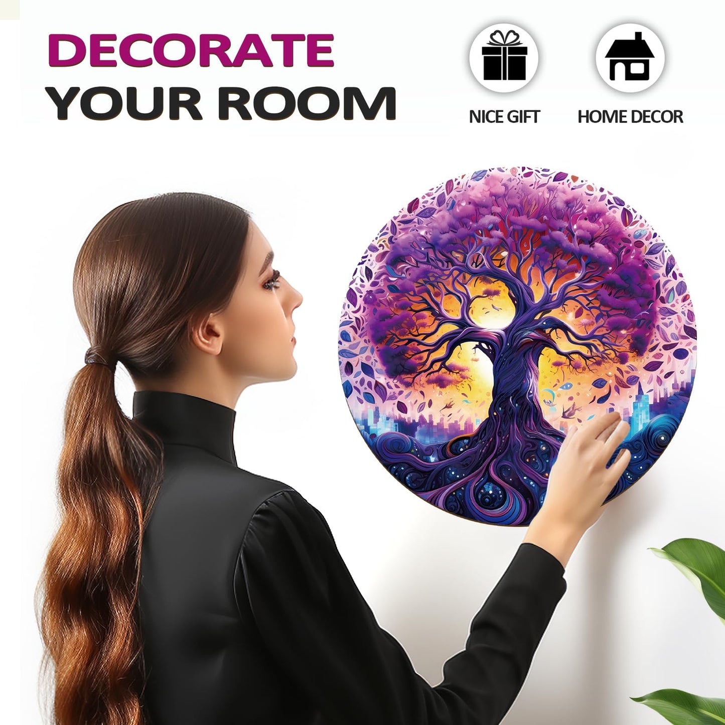 masseruon Tree of Life Puzzles for Adults, 300 Piece Puzzles for Adults(L, 13.4x13.4in), Unique Round Jigsaw Puzzles, Creative C