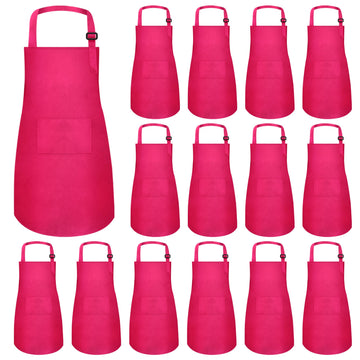 Imerago 15 Pcs Kids Aprons With Pockets Adjustable Chef Painting Aprons Bulk For Girls Boys Aged 6-13 Cooking Baking Crafting Ho