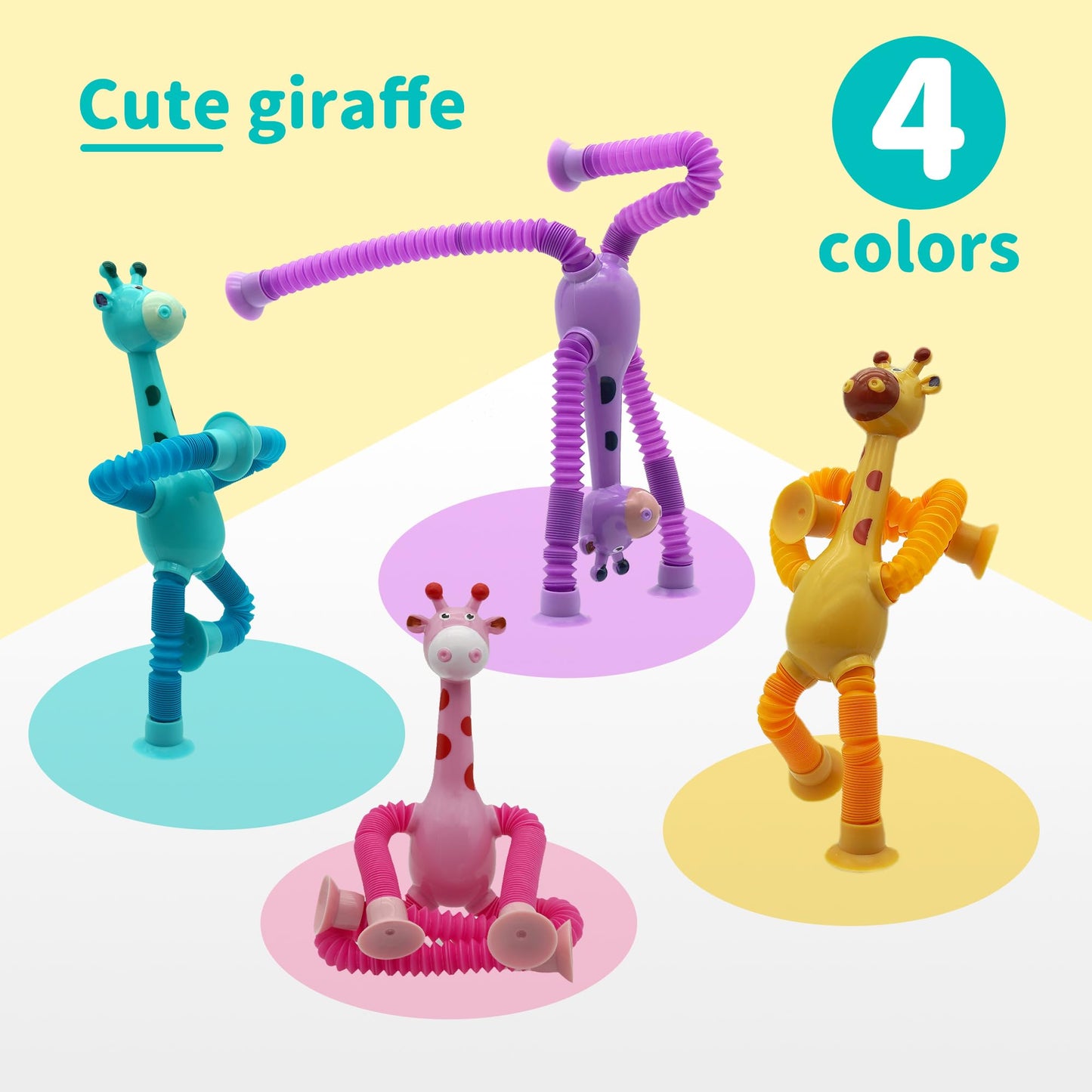 Kryfa Telescopic Suction Cup Giraffe Toy, Sucker Pop Tube Giraffe, Stretchy Giraffe Suction Toy, Animals Pop Tube Sensory Toy For Kids 4-8, 8-12 (18 Pcs)