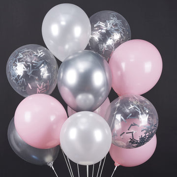 Partywoo Pink Balloons Set, 60 Pcs Pink And White Balloons, Silver Metallic Balloons, Silver Confetti Balloons, Party Balloons, Latex Balloons, Birthday Party Decorations, Pink Party Decorations