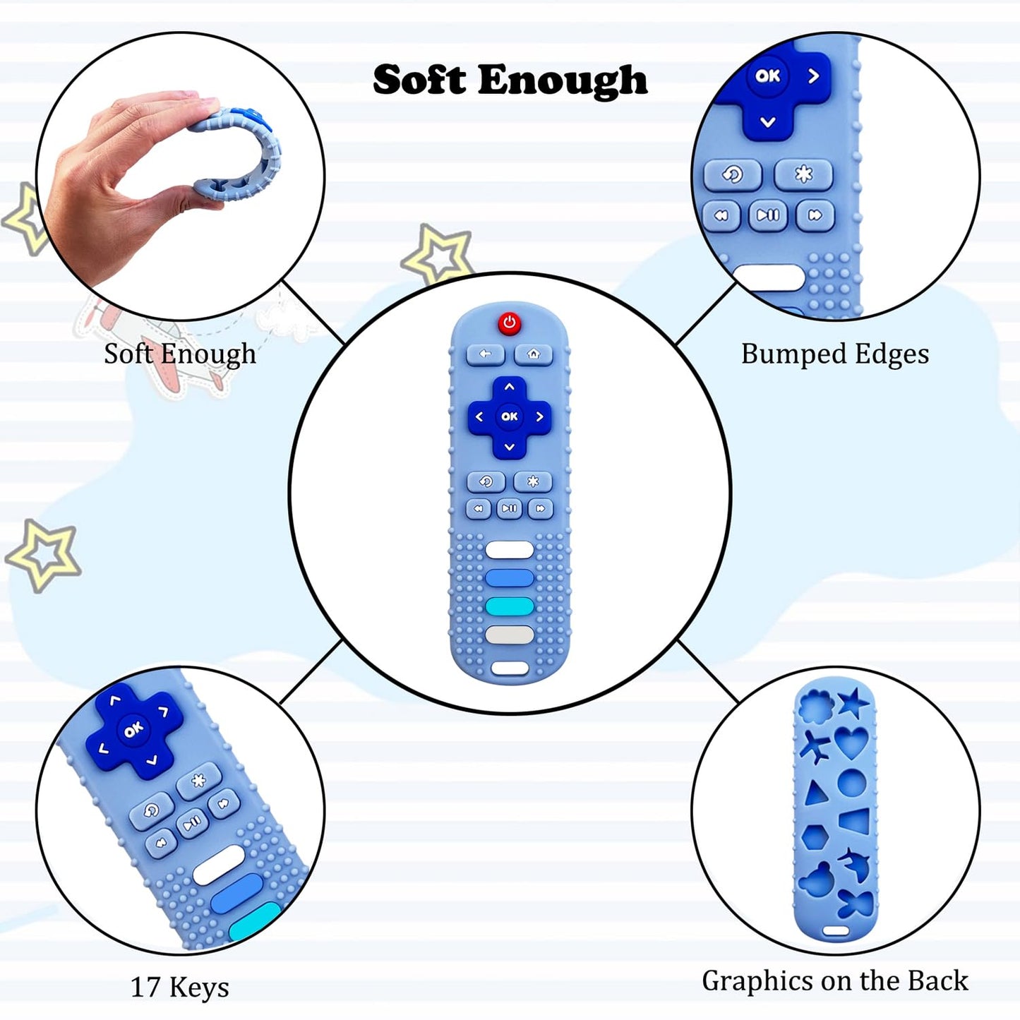 Ersihua Silicone Teething Toys For Babies, Remote Control Shape Silicone Teethers, Cute Chew Toys For Boys And Girls,Bpa Free Te