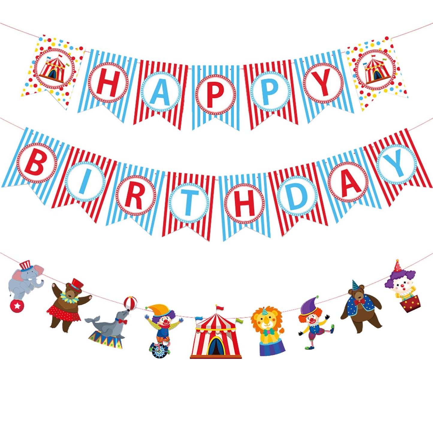 Zwiebeco Birthday Party Decoration Supplies Happy Birthday Banner Hanging Colorful Paper Amusement Park Circus Theme Bunting Ban