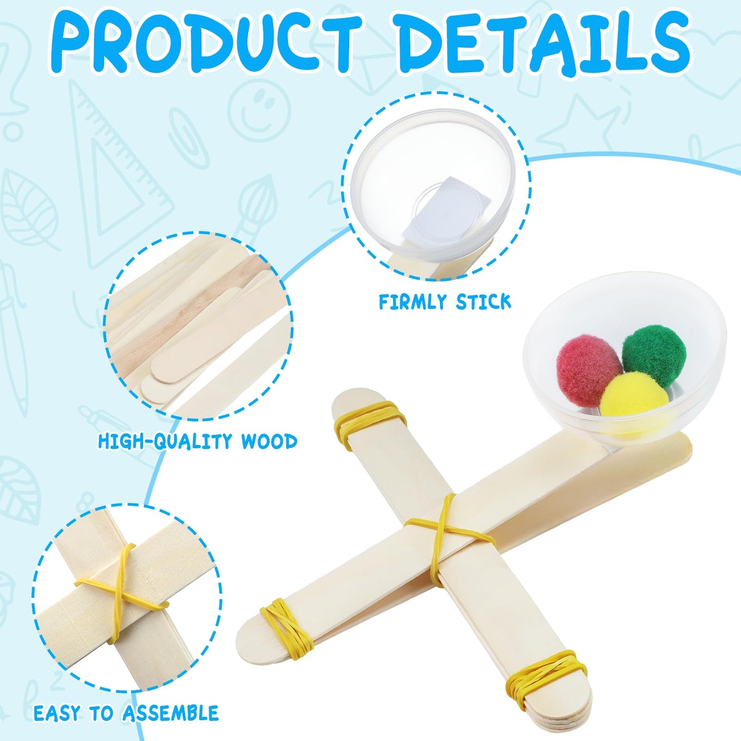 Foilswirl 24 Sets Stem Diy Catapult Craft Kit Craft Stick Catapults Kit For Educational And Learning Activities Camp Crafts Supp
