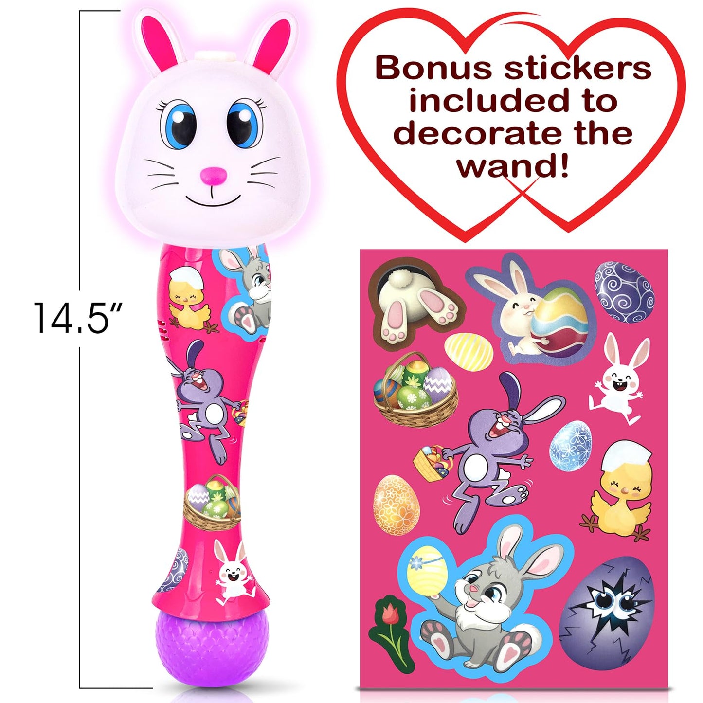 Artcreativity Easter Bunny Bubble Wand, Easter Basket Stuffers For Toddler, 14' Light Up Automatic Bubble Maker With Led & Music, Basket Essentials & Toys For Toddlers, Bubbles For Kids