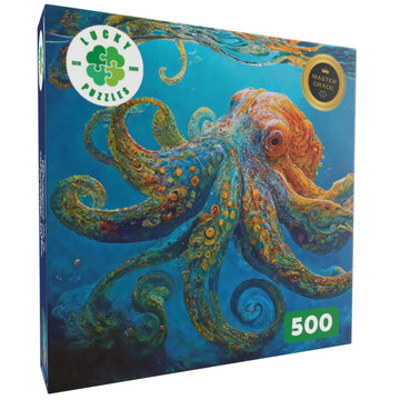 Lucky Puzzles Octopus in a Swirling Sea | 500 Piece Jigsaw Puzzle for Adults | Best New Marine Artwork Puzzle | Unique Brain Tea