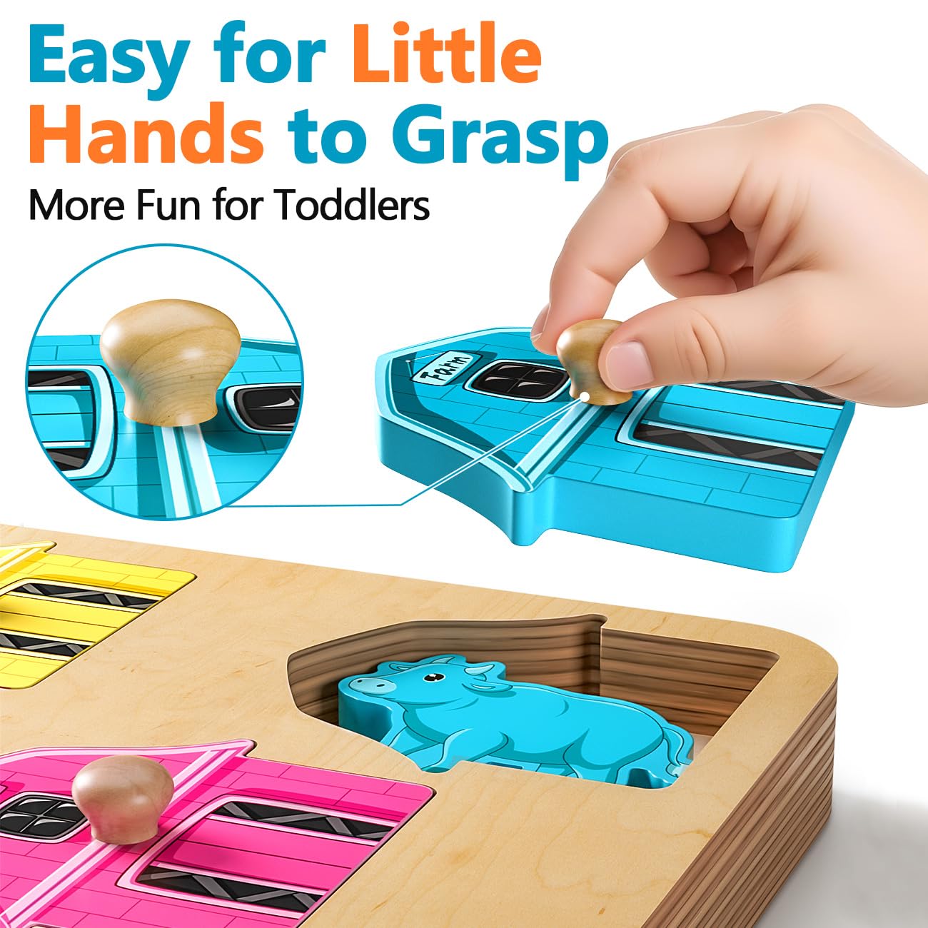 Wooden Puzzles For Toddlers 1-3 : Farm Animal Peg Puzzles, Preschool Learning Activities, Toddler Toys Age 1-2, Montessori Toys For 1 2 Year Old Boy Girl Christmas Birthday Gift