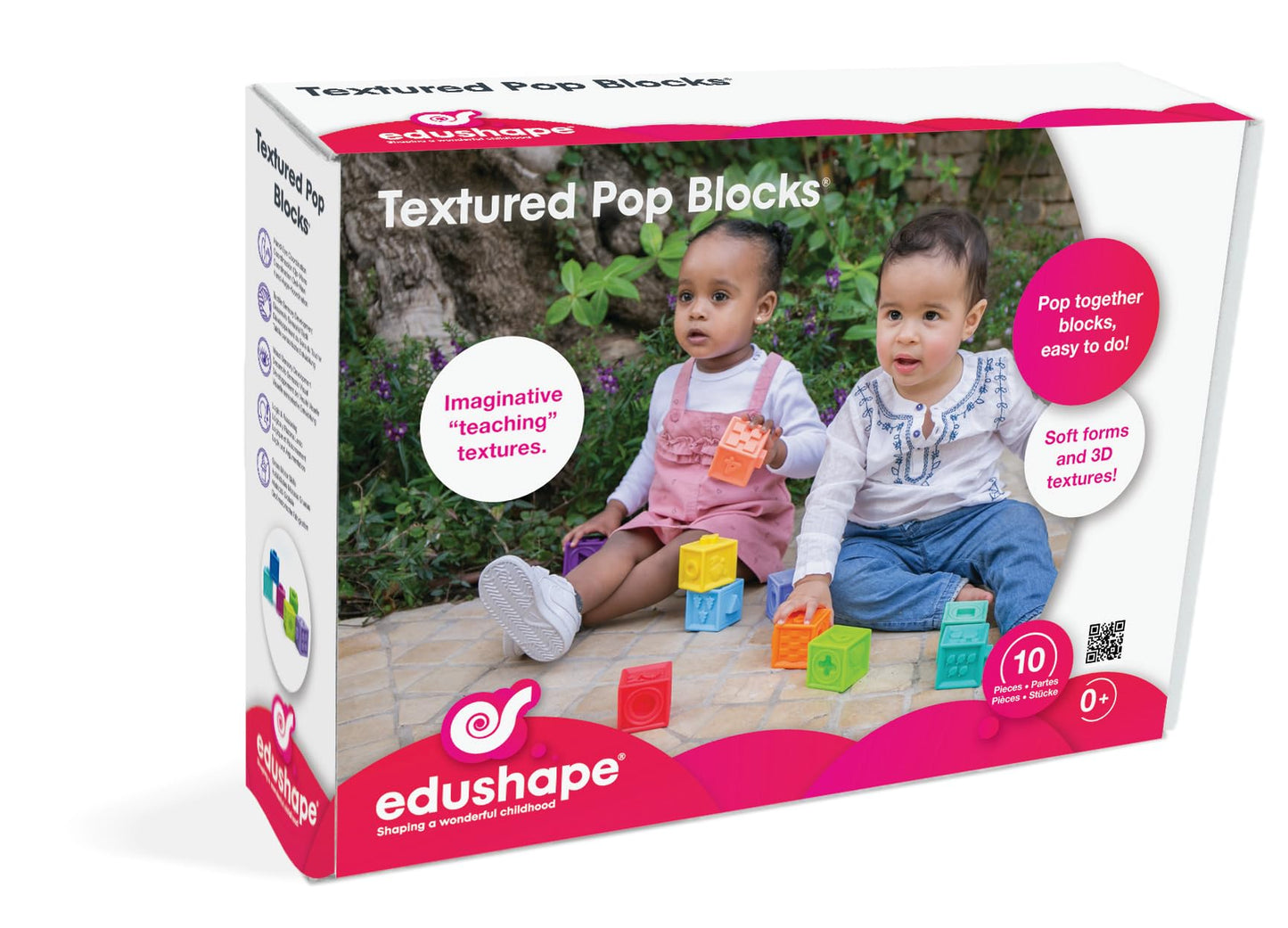 Edushape Pop Soft Baby Blocks - Set of 10 Textured Numbered Stacking Blocks for Building & Development - Soft Blocks for Babies
