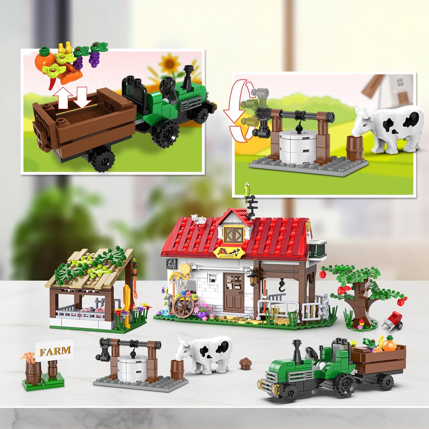 Hogokids Farm House Building Toy For Girls Boys - 852 Pcs Valentine'S Day City Farm Animals Building Block Set With Horse Tractor Farm Tools | Creative Easter Gift For Kids Ages 6 7 8 9 10 11 12+