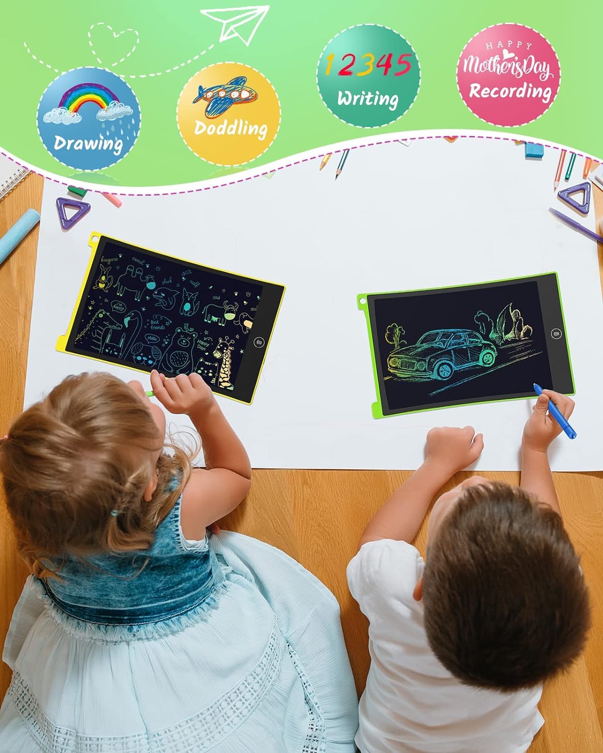 TECJOE 2 Pack LCD Writing Tablet, 8.5 Inch Colorful Doodle Board Drawing Tablet for Kids, Kids Travel Games Activity Learning To