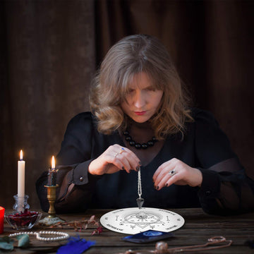 Jetec Wooden Pendulum Board Dowsing Divination Pendulum Witchcraft Altar Supplies With Crystal Necklace And Metaphysical Message Board Kit, 3.9 Inch(White)