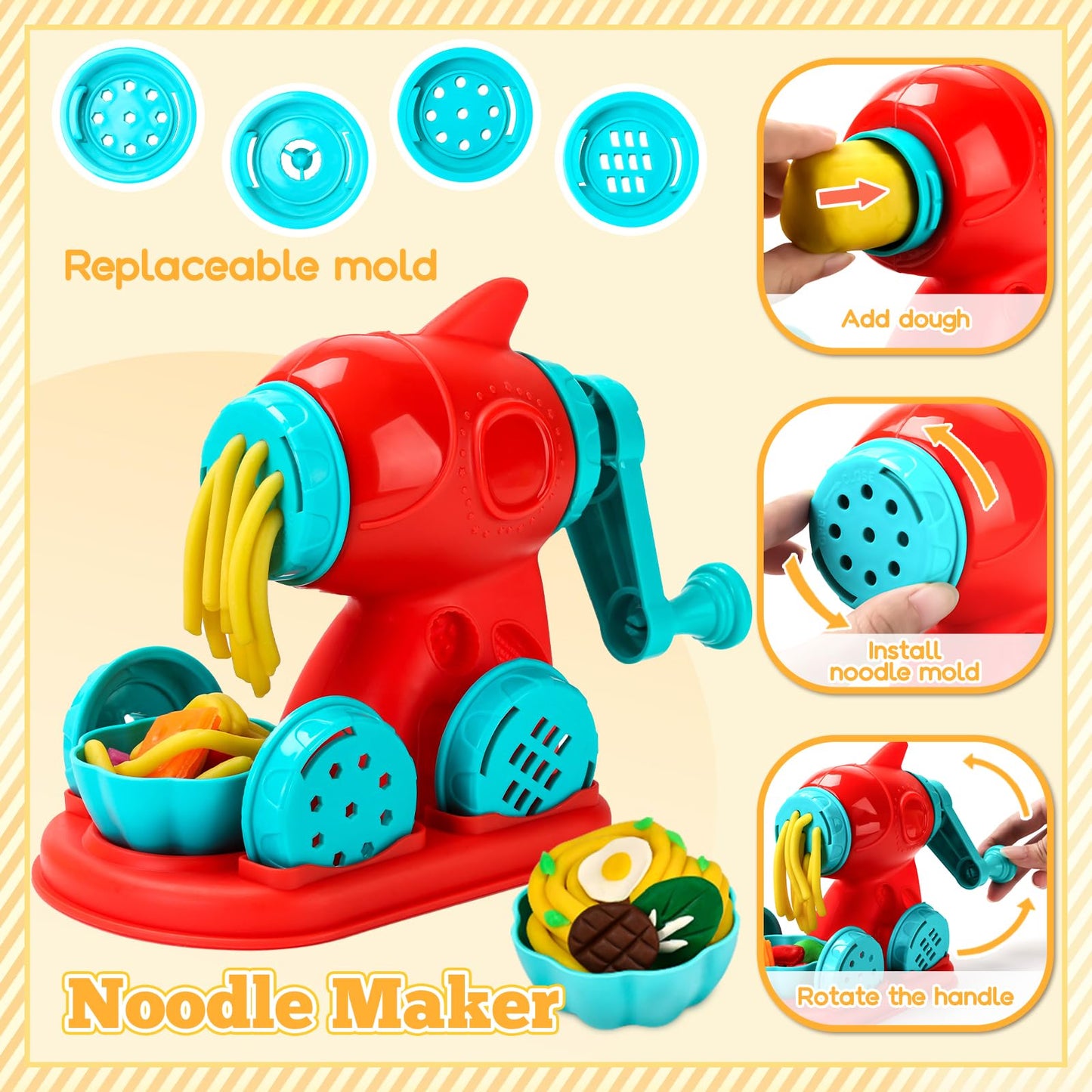 Aprilwolf 59 PCS 3 in 1 Dough Sets for Kids Ages 2-4-8, Art Crafts Dough Tools Kit, Ice Cream Playset Noodle Hamburger Maker Mac