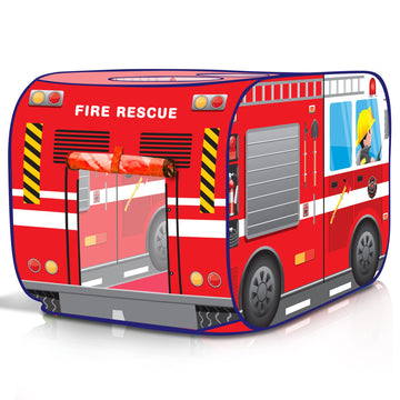 Artcreativity Fire Truck Tent With Carry Bag, Pop Up Indoor Tent For Kids - Fire Truck Pop Up Tent, Indoor Playhouse With 2 Openings, Flat-Folding For Compact Storage, 43.5 X 28 X 26.5 Inches