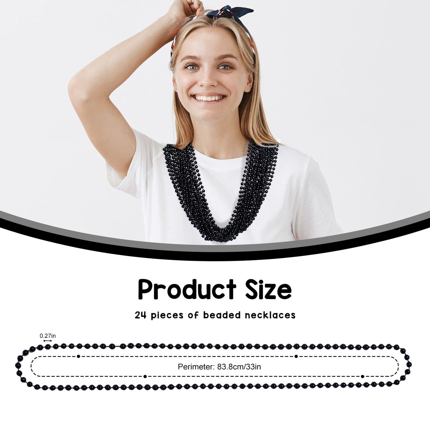 Artlunar 24 PCS Bead Necklace, Halloween Black Bead Necklaces Stuff, 33'' Halloween Round Beaded, Festival Parade Throw Accessor