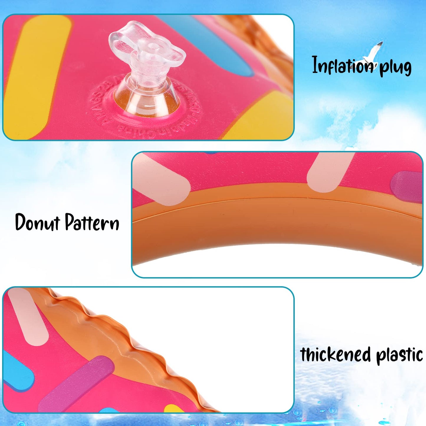 Leitee 8 Pcs Kids Inflatable Donut 21.7 Inch Sprinkle Donut Pool Floats Doughnut Inflatable Swim Tube Swimming Ring Colorful Bea