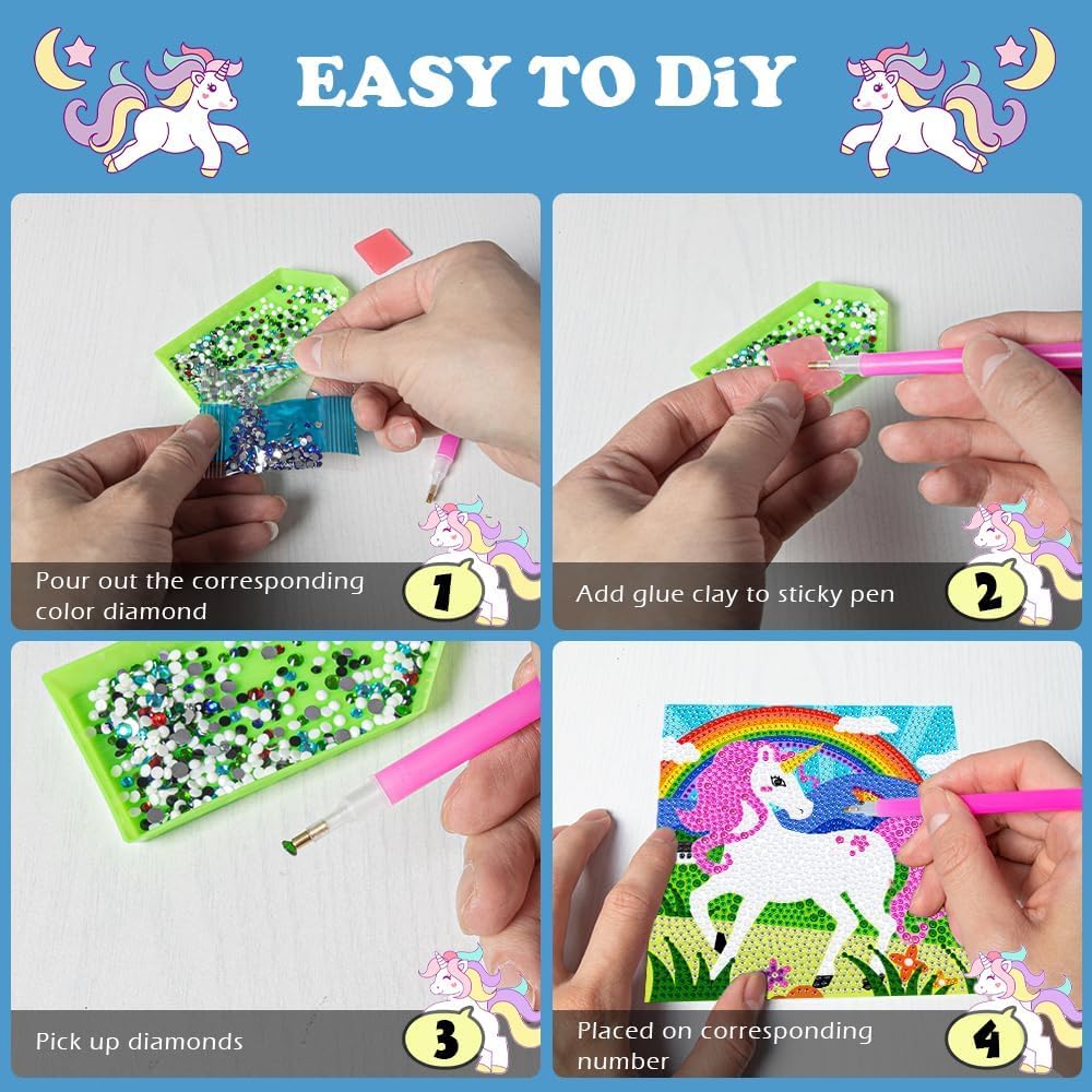 Qeuoyss 5D Diamond Art Kits For Kids Beginners Easy Kits Arts And Crafts For Kids Ages 8-12 Diamond Art Craft Set For Home Wall