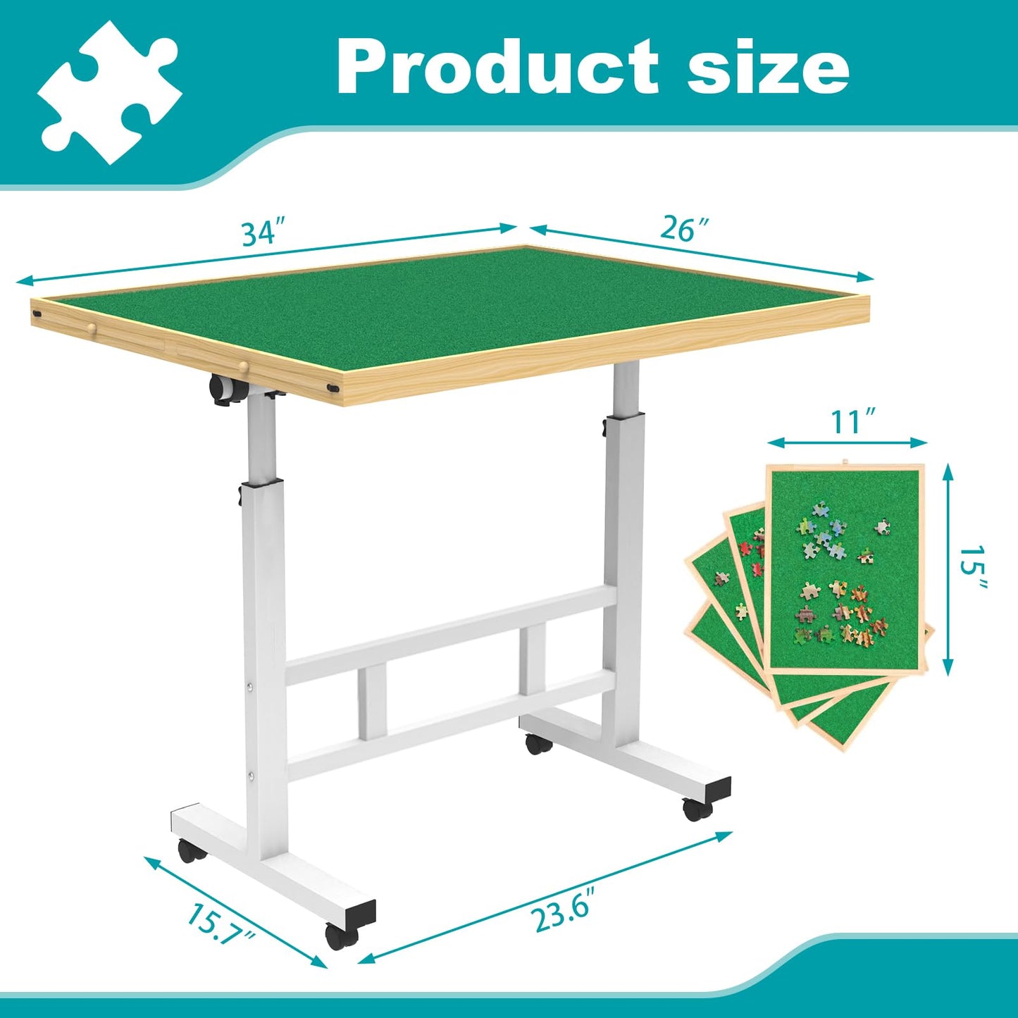 Ragozonery Jigsaw Puzzle Table 1500 Pieces,Adjustable Height&Up Puzzle Board With Cover And 4 Drawers,34 26In Puzzle Tables For