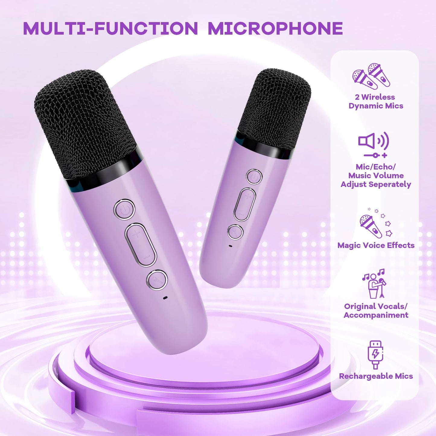 Yll Mini Kids Karaoke Machine With 2 Microphones, Karaoke Gifts For Girls Ages 3, 4, 5, 6, 7, 8, 9, 10, 12 +Year Old, 4-12 Years Old Birthday Toy Easter Gift For Girls Boys (Purple)