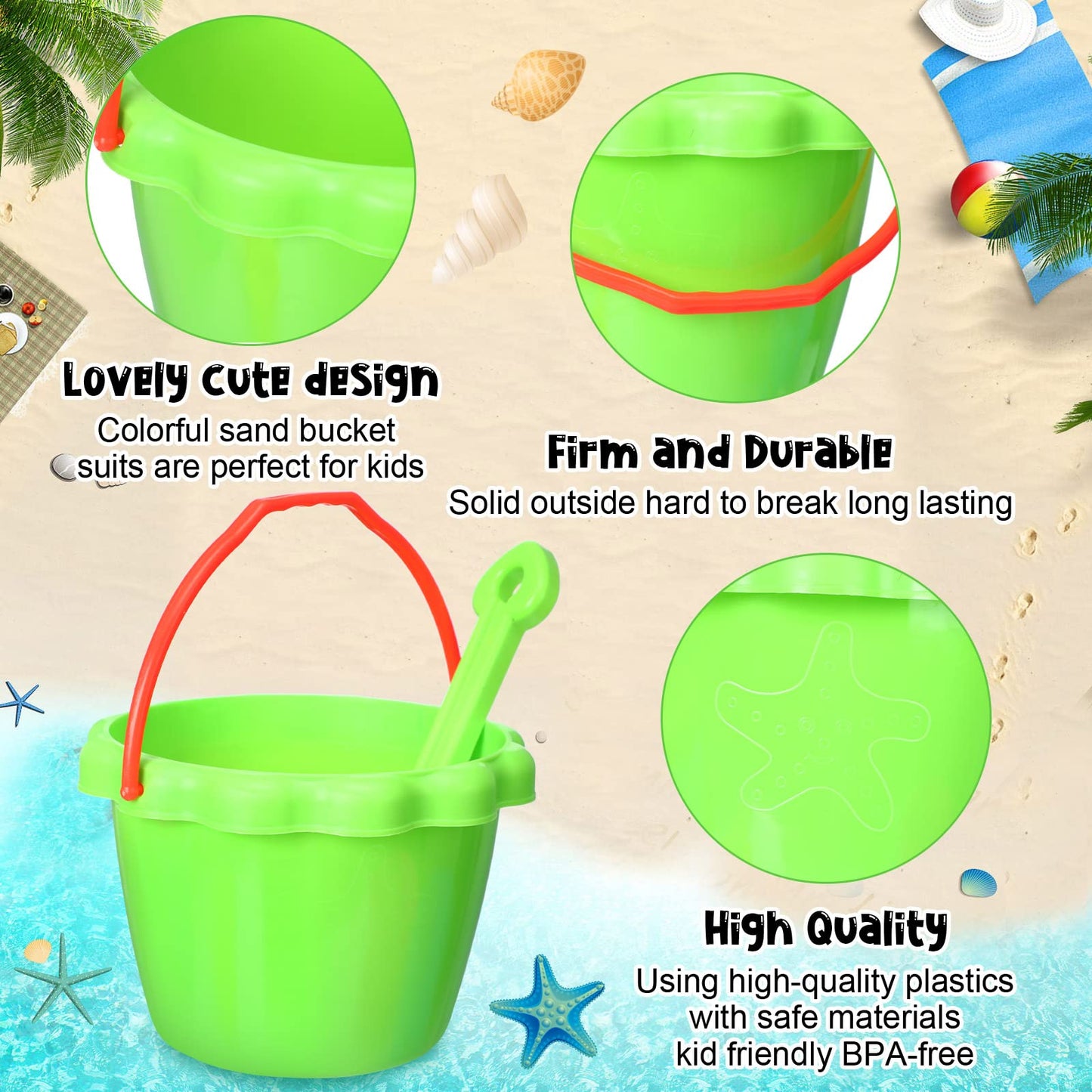 36 Pcs 6'' Sand Buckets And Shovels Bulk Small Plastic Beach Pails Shovels Sand Castle Mold Tools For Summer Beach Pool Party Fa