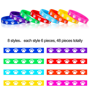 Gejoy 48 Pcs Paw Print Rubber Bracelets Multicolor Paw Print Silicone Wristband Dog Paw Stretch Bracelets for Birthday Party Sup
