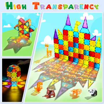 Magnetic Tiles 110PCS 3D Animals Magnet Tiles with 2 Cars Kids Magnet Building Blocks STEM Educational Magnet Toy Set Constructi