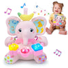 Holaxander Baby Elephant Musical Stuffed Animals Toy With Light-Up Music & Crinkle Sound Paper,Infant Bilingual Early Learning E