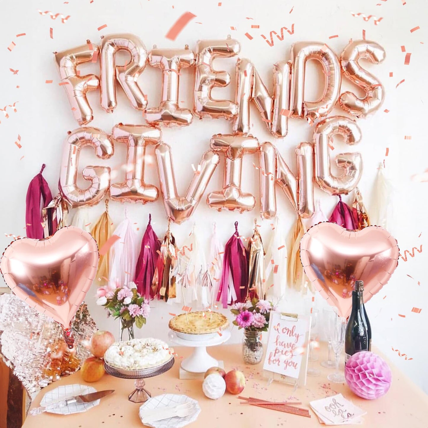 Jobkoo Friendsgiving Balloons Friends Giving Party Decorations 16 Inches Tall Rose Gold Heart Friendsgiving Foil Mylar Balloon L