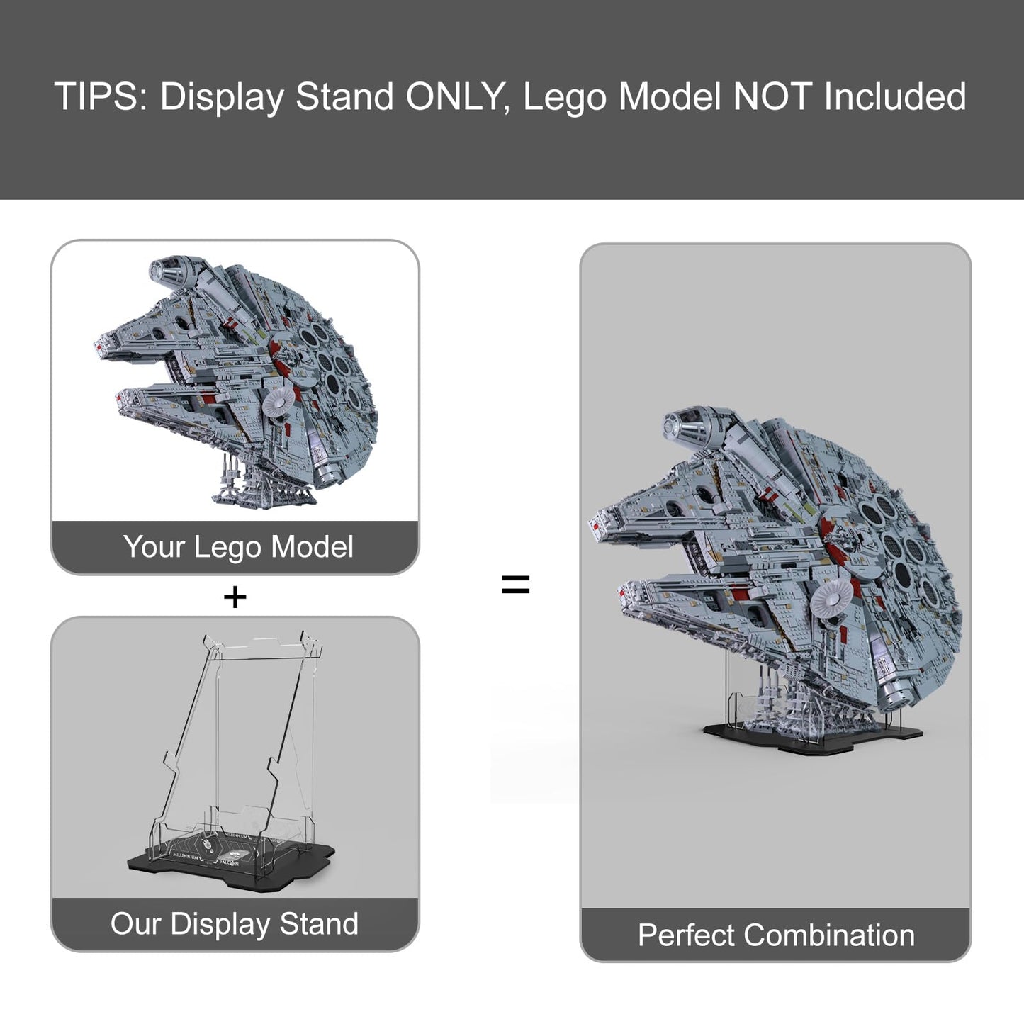 Naocard Display Stand For Lego Millennium Falcon 75192 Star Wars Building Block, 5Mm Acrylic Display Holder, Vertical Display Br