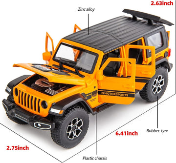 WAKAKAC 1/32 Wrangler Alloy Diecast Pull Back Model Car - Orange, Light & Sound, Toy Vehicle for Kids, Collectible Gift