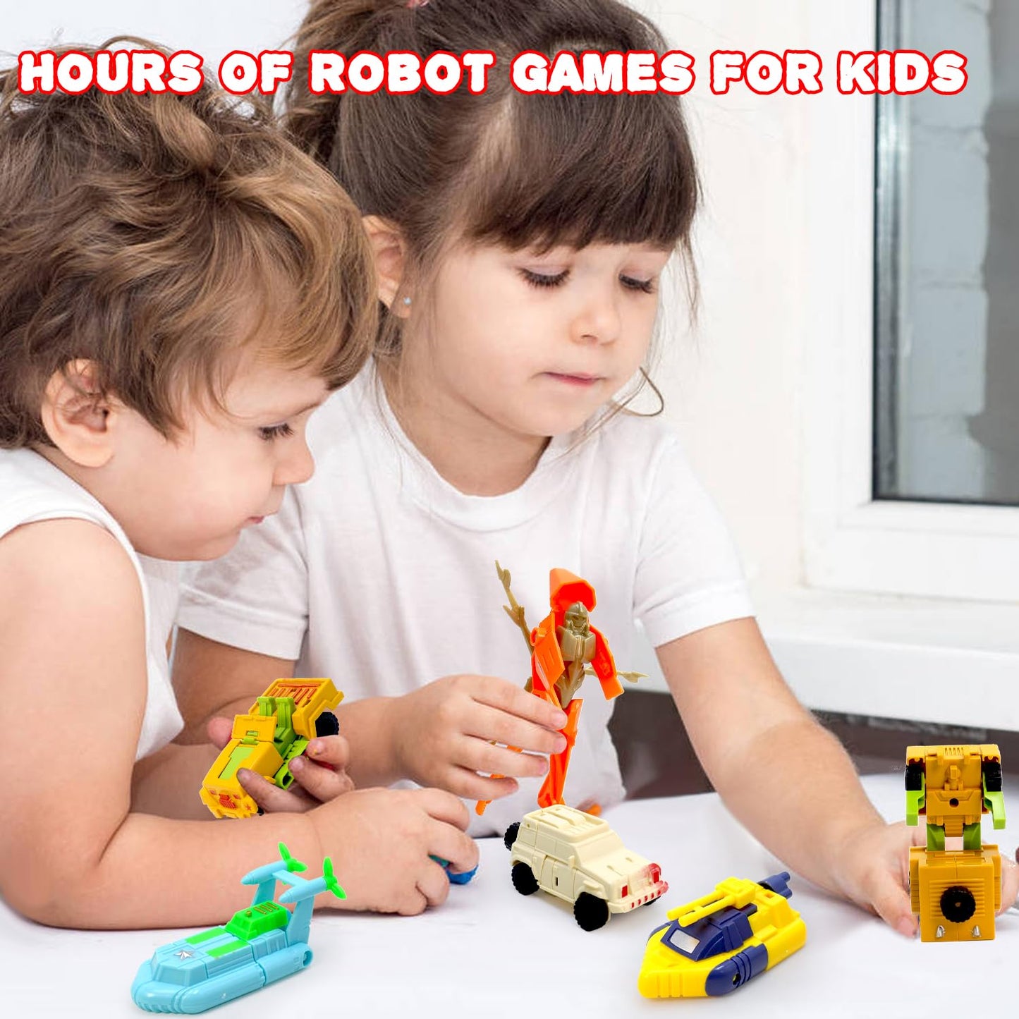 Scktyzs Mini Transform Robot For Kids 3-6 Years, 7 Collectible Rescue Vehicle Construction-Bot Playset Boys Hero Figure Modified Bots 4.5-Inch Converting Action Figures Easter Gift