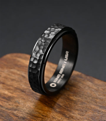 King Ring 6Mm Spinner Hammered Ring - Stress Relief Fidget Ring For Men & Women K39V2 - Black 12