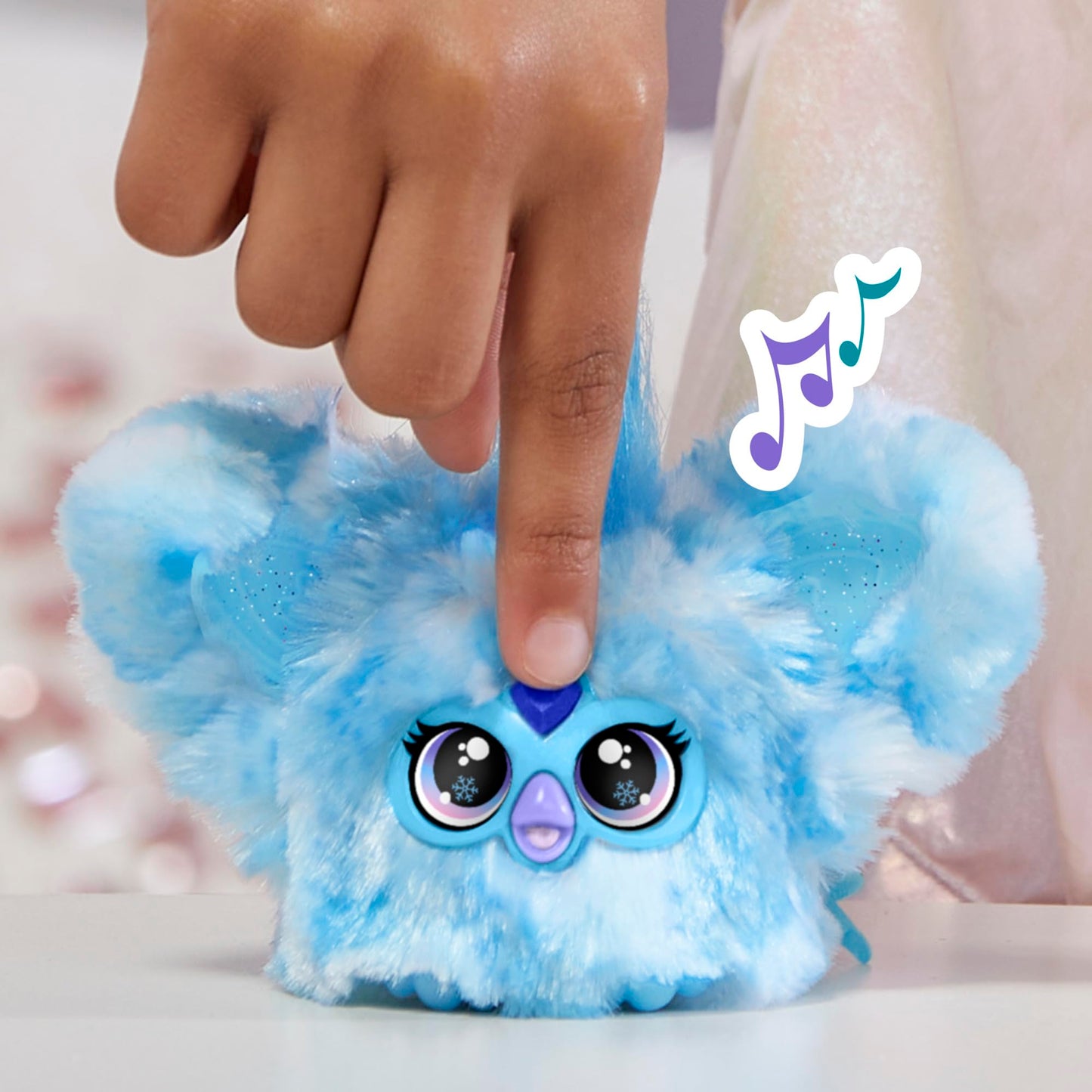 Furby Furblets Sno-Way Holiday Edition Mini Friend, 45+ Sounds, Holiday Music, Speaks Only Furbish, Electronic Plush Toys For Girls & Boys, Interactive Pets, Blue & White, 6+
