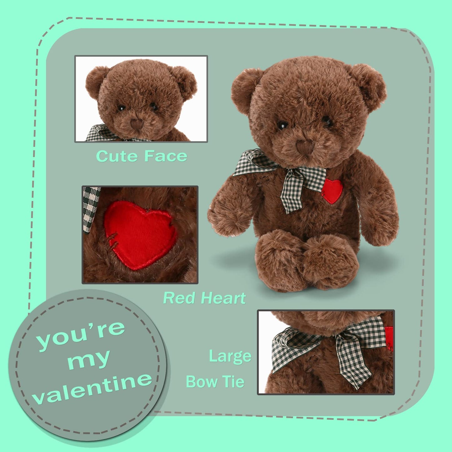 Riuhot Small Teddy Bear With Heart Cute Brown Teddy Bear Stuffed Animal Soft Stuffed Bear Plush Bear Plushie Toys Gifts For Girl