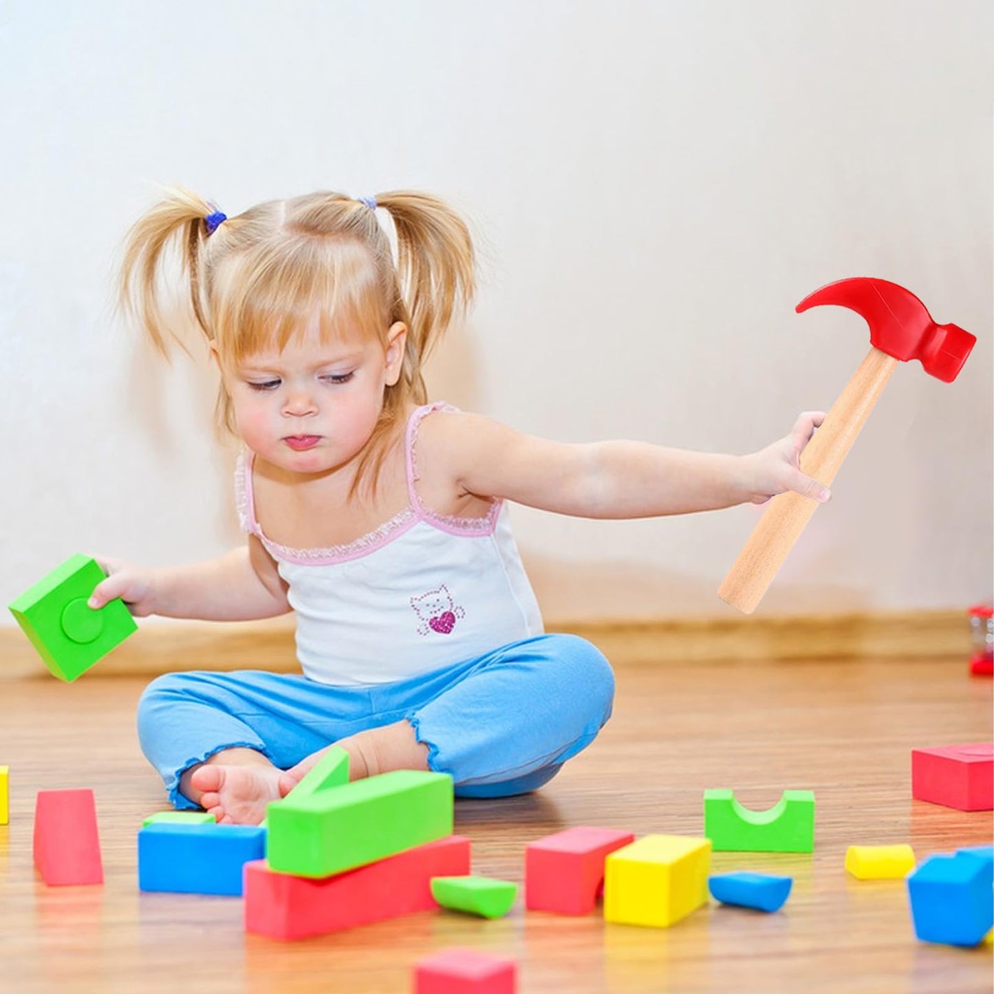 Aihsumc 10 Pcs Kids Wooden Hammer Toy With 100 Pcs Colorful Wood Golf Tees, Small Plastic Hammer Simulation Hammers Educational