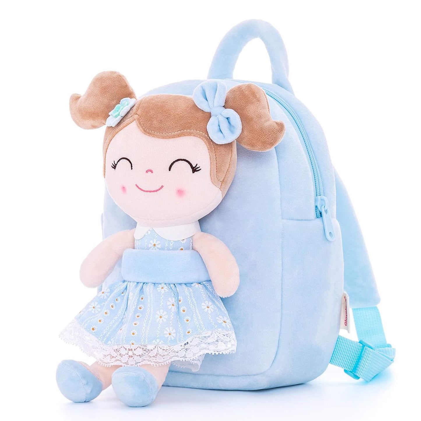 Gloveleya Kids Backpack Toddler Girls Backpacks With Soft Plush Doll Toys Blue 9''