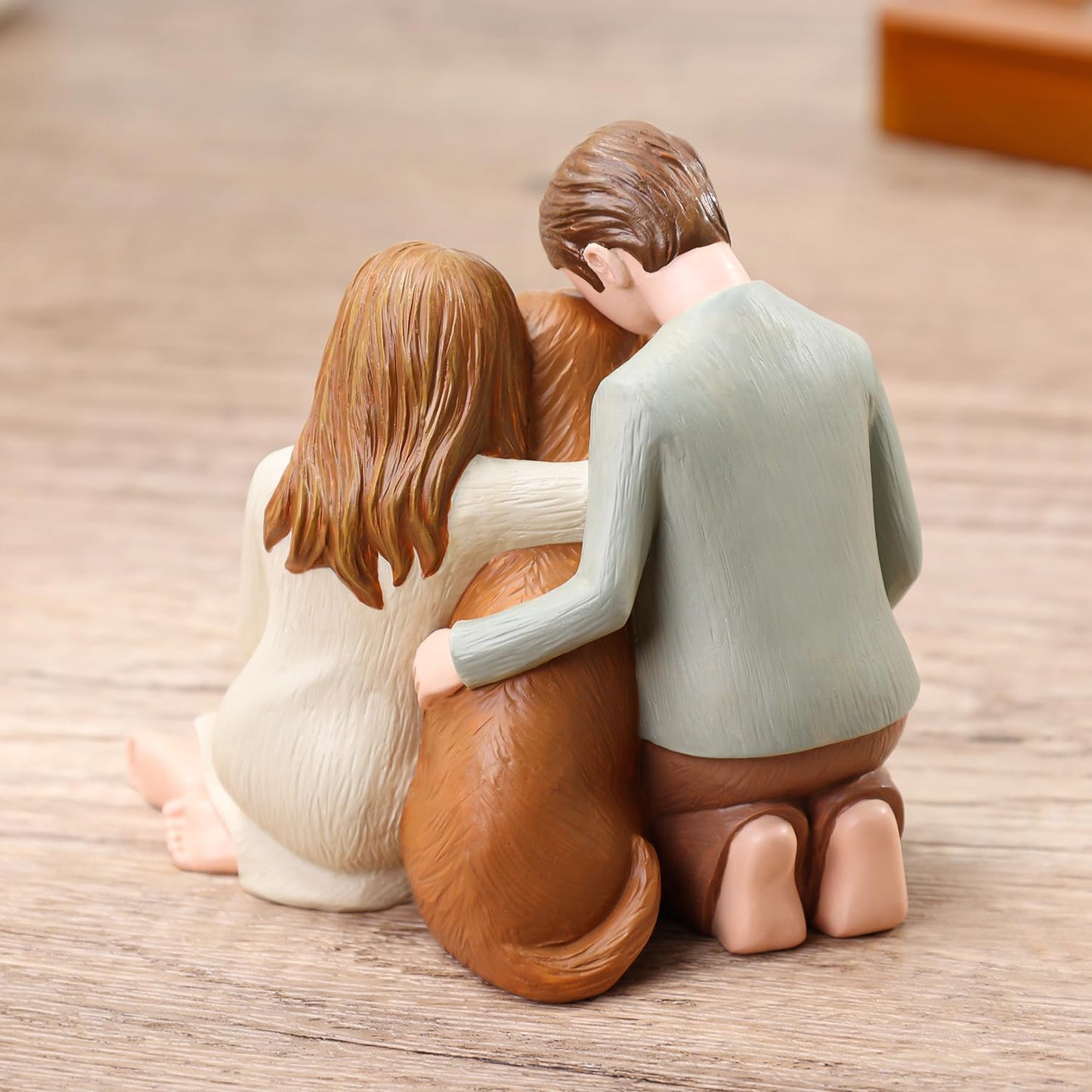 Hensonever Couple With Dog Figurines Ornaments, We Are A Family Dog Memorials Statues For Dog Lovers