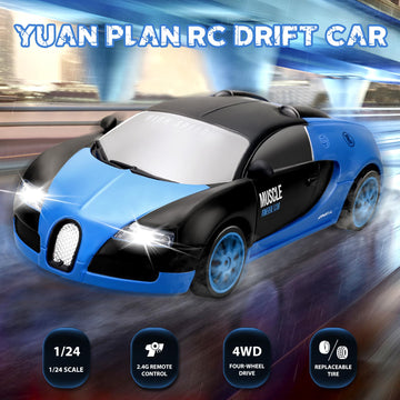 YUAN PLAN RC Drift Car, Mini Drift RC Cars 1:24 RC Car 4WD Drift Racing Car 2.4GHz Remote Control Cars with Headlight for Kids E