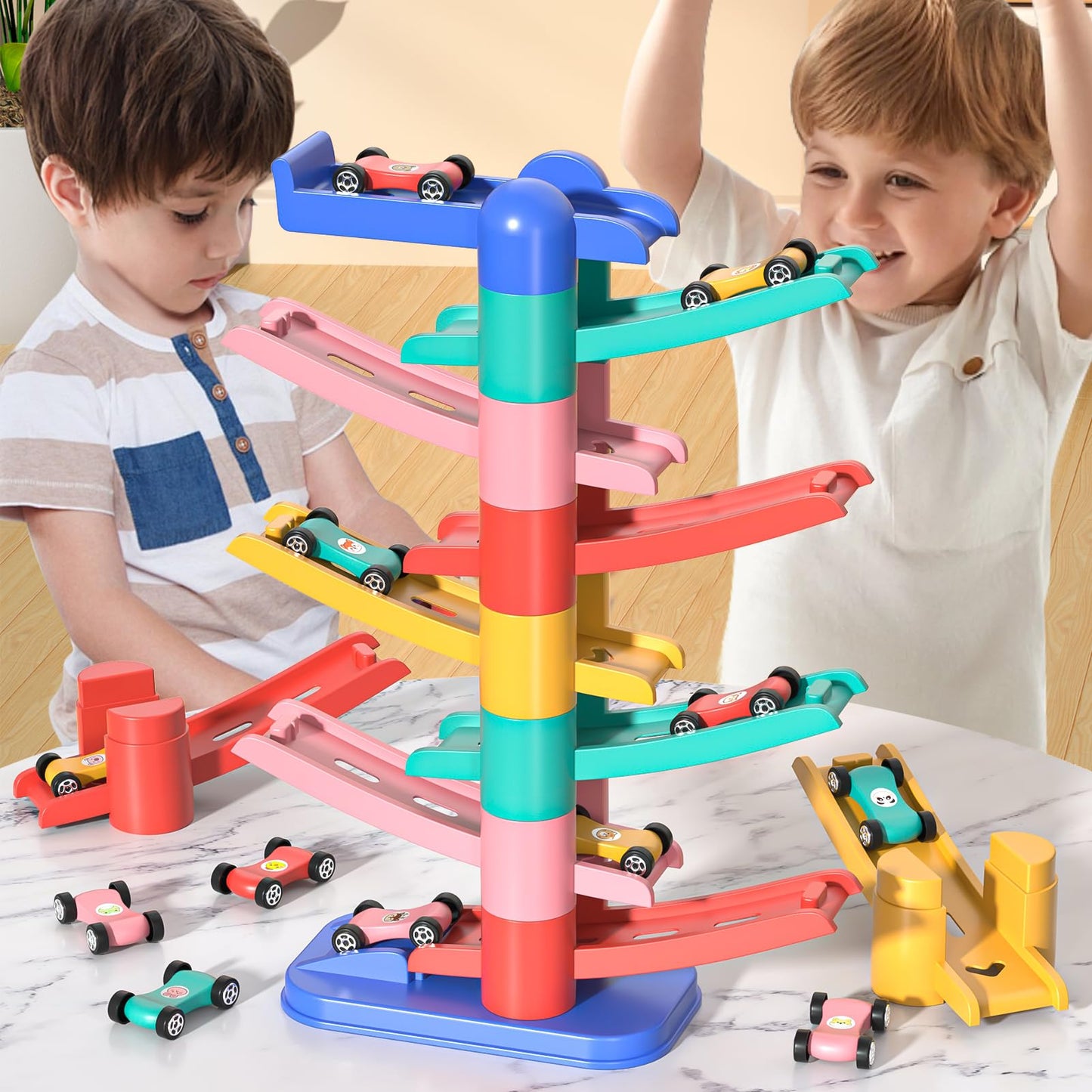 Niplooow Car Ramp Toys, Race Track Car Toy For Toddler Age 3 4 5 6 Year Old Boy With 12 Mini Cars, Gift For Toddlers Boys Girls