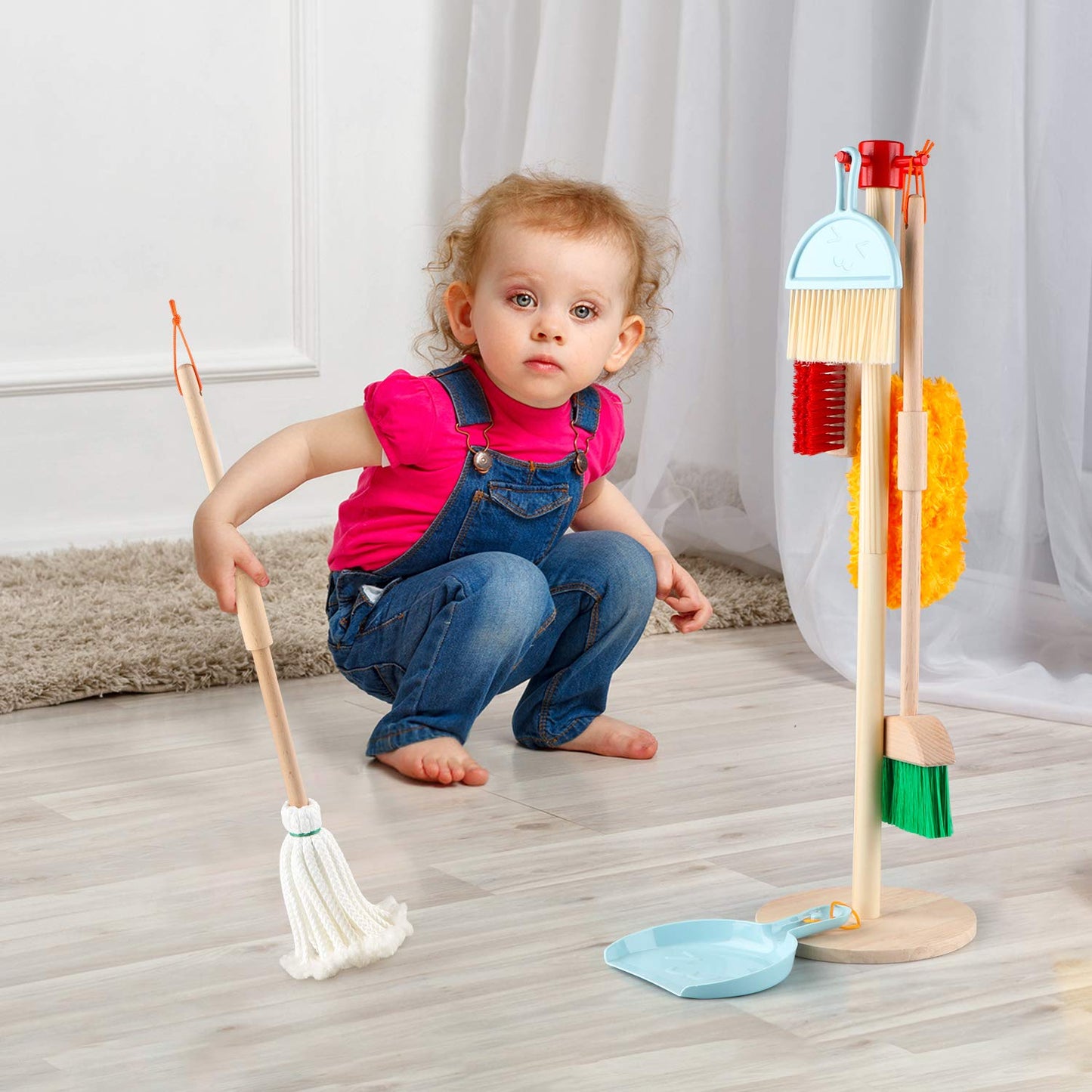 Fopnets Kids Cleaning Set Toys 7 Piece Cleaning Toys For Toddlers Pretend Play Cleaning Tools For Kids Wooden Detachable Houseke