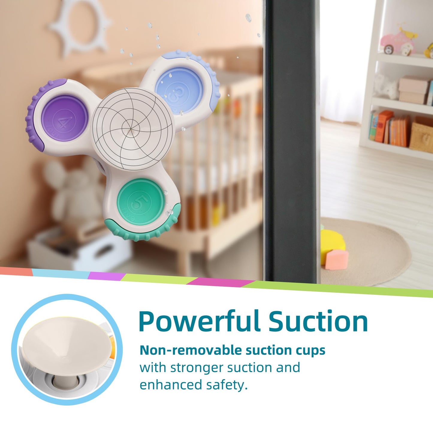 LiKee Strong Suction Cup Fidget Rotating Sensory Bath Toys for Baby 12 18 Months Airplane Car Travel Table & Window Toys for 1 2