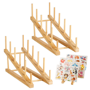 PEUTIER 2pcs Sky-blue Wooden Puzzle Storage Rack, 11.8x4.9x7.5in Non-Skidding Display Stand for Puzzle & Book Organizing